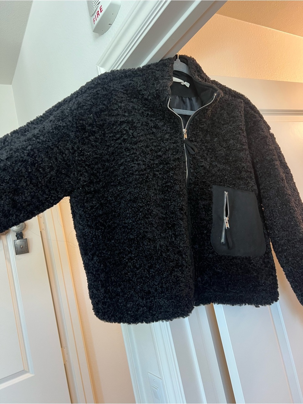 Black Sherpa Zip Jacket with Pocket